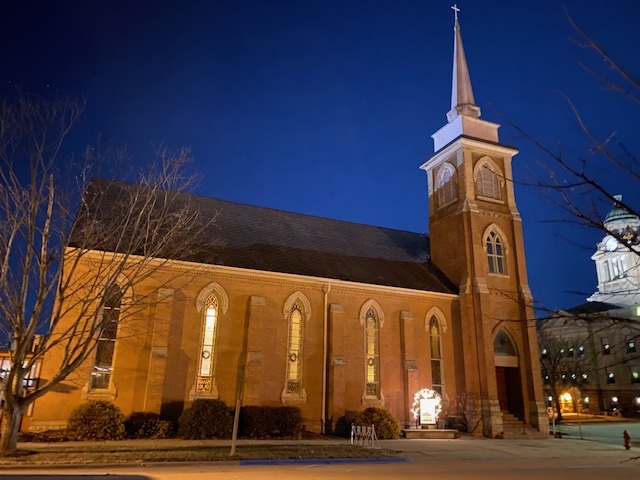 View of the church on a winter night